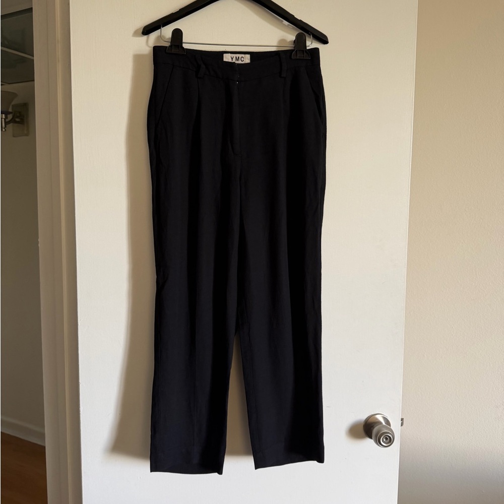 YMC YouMustCreate Designer Black Classic Acetate/Viscose Straight Leg Trousers
